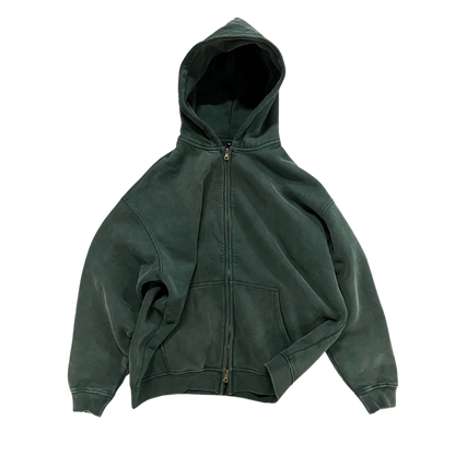 DARK GREEN CLEAN ZIPPER HOODIE